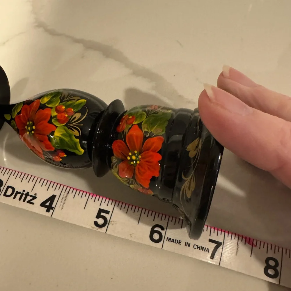 Ukrainian Hand Painted Signed Floral Candlestick Holder Vintage